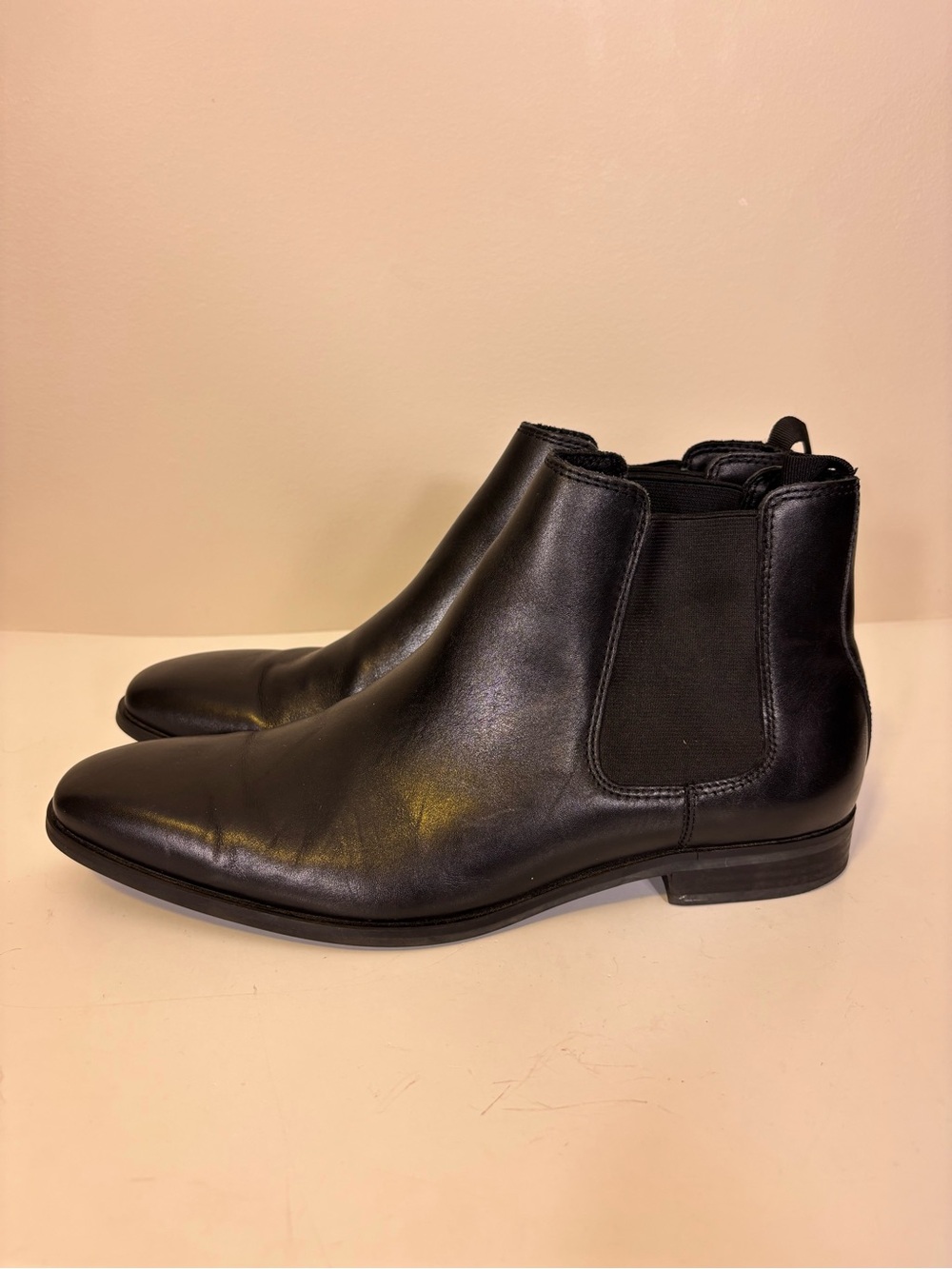 Nordstrom Black Leather Chelsea Pull On Boots Mens 10.5